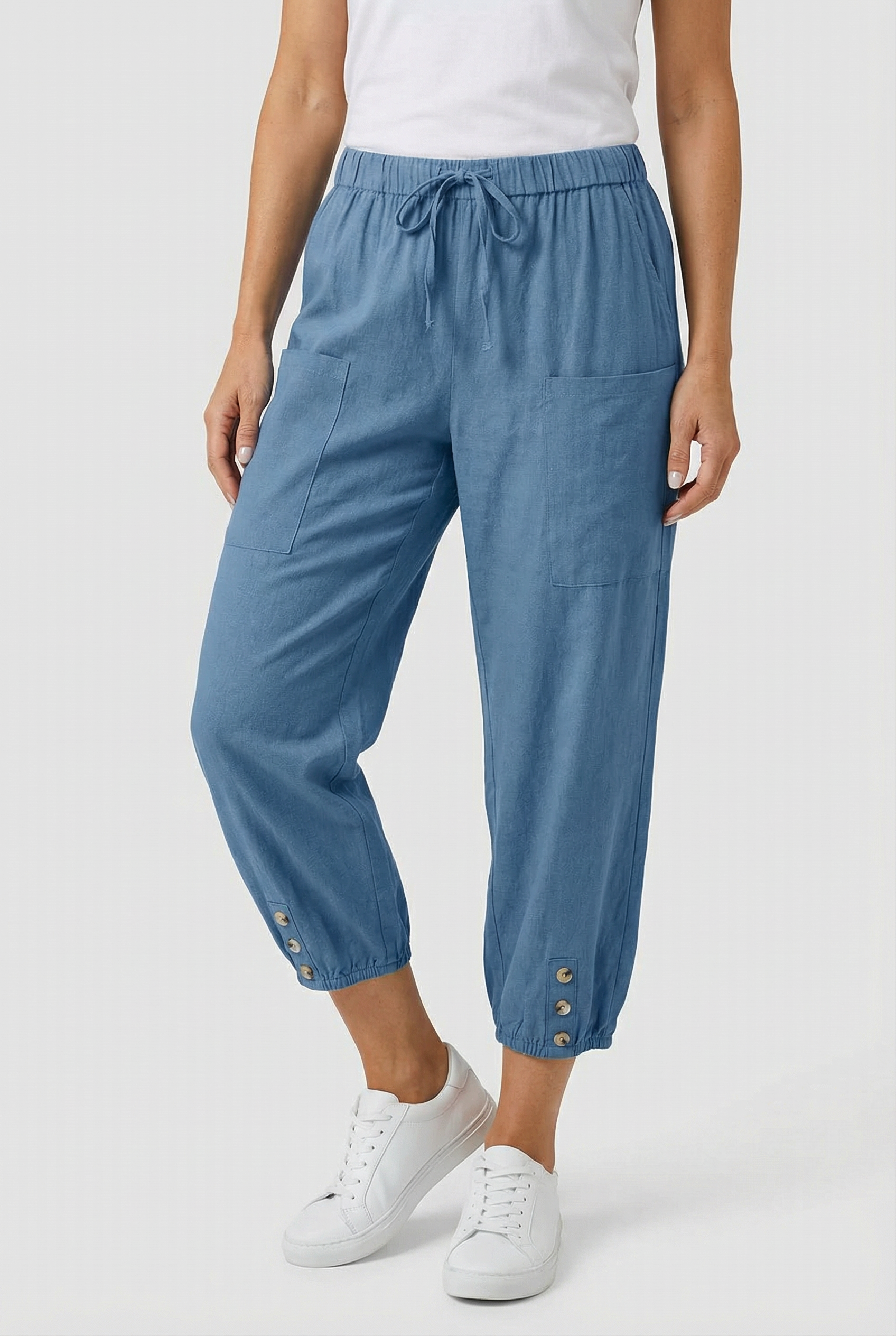 Women High Waist Cotton Pants - Comfortable Fit