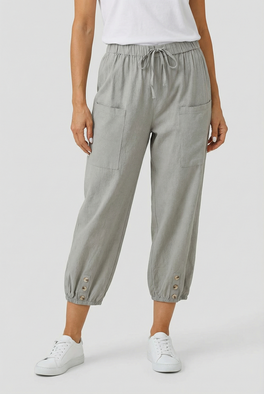 Women's high waist cotton pants in alternate colour, front view