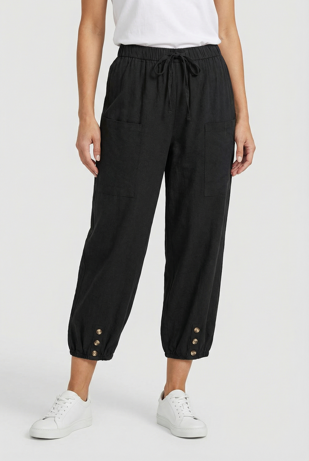 Women's high waist cotton trousers, relaxed casual styling
