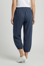 Women's high waist cotton trousers, close-up of waistband