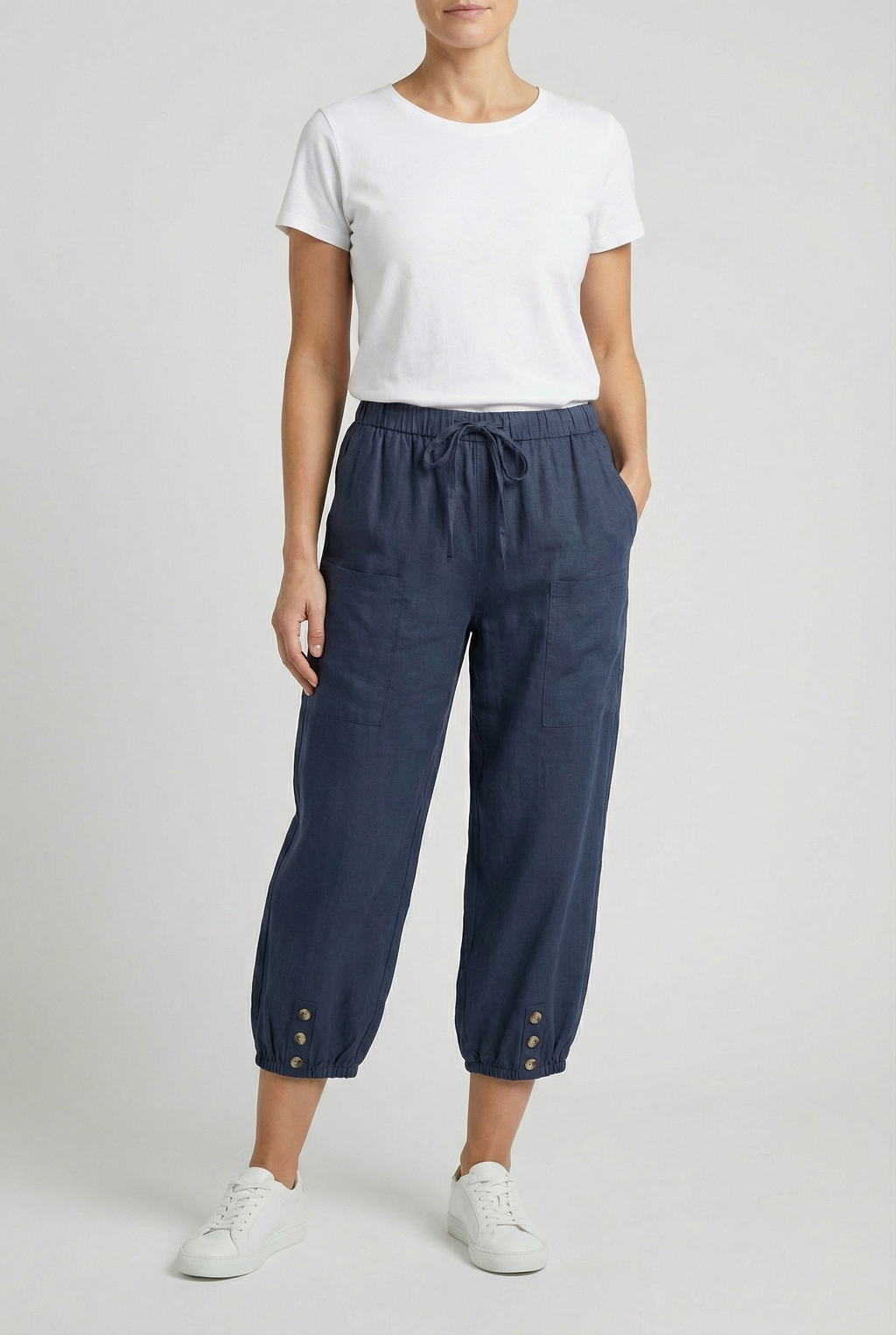 Women's high waist cotton trousers in comfortable fit, front view