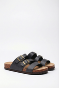 Women's cork footbed slide sandals for beach and pool, front view