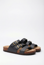 Women's cork footbed slide sandals for beach and pool, front view
