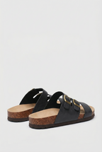 Women's non-slip pool sandals, side view showing cork sole