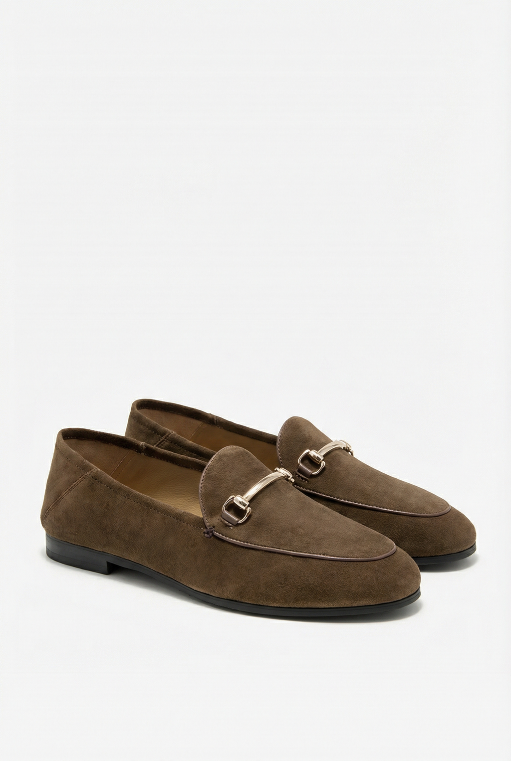 Women's Suede Loafers - Sheepskin Lining and Metal Decoration
