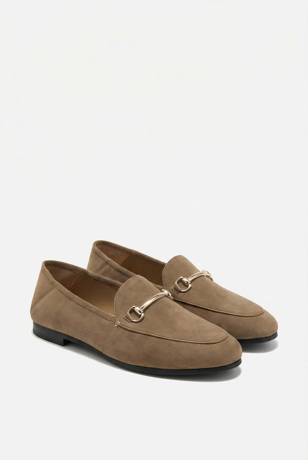 Women's Suede Loafers - Sheepskin Lining and Metal Decoration