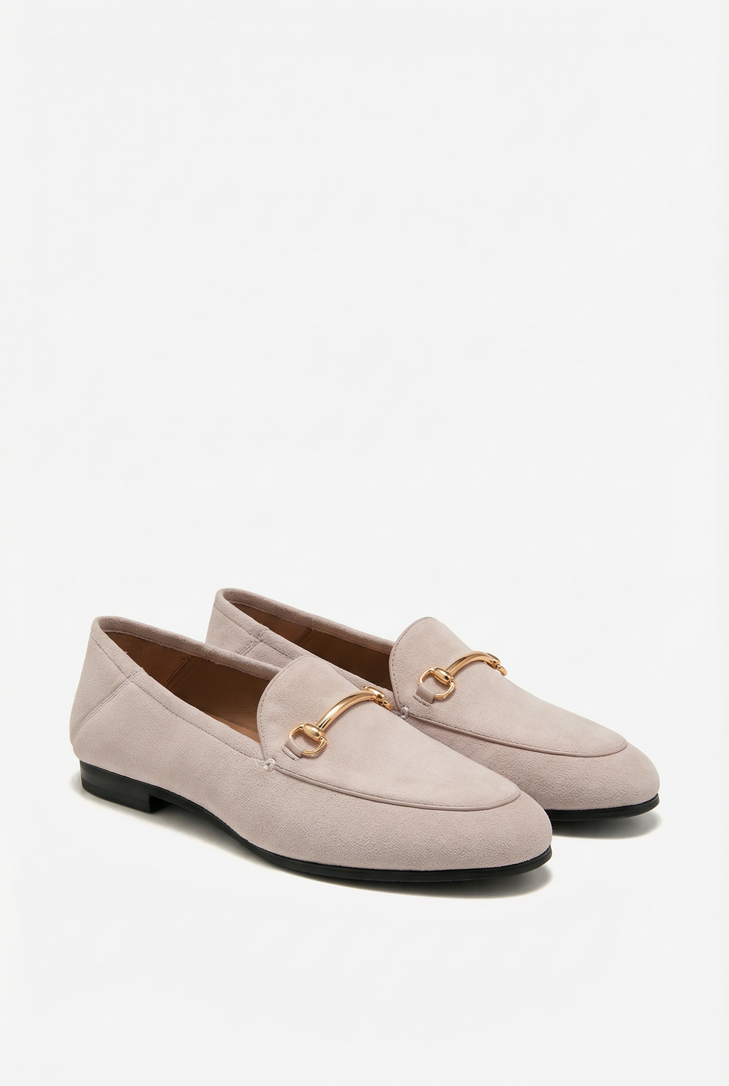 Women's Suede Loafers - Sheepskin Lining and Metal Decoration