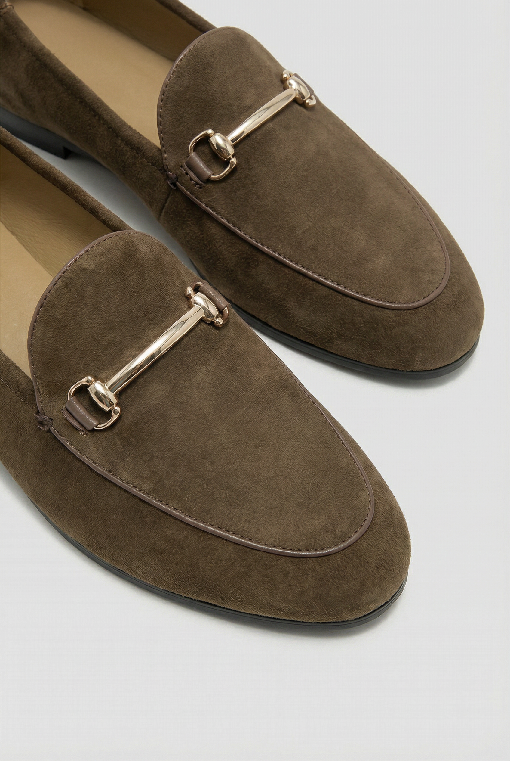 Women's Suede Loafers - Sheepskin Lining and Metal Decoration