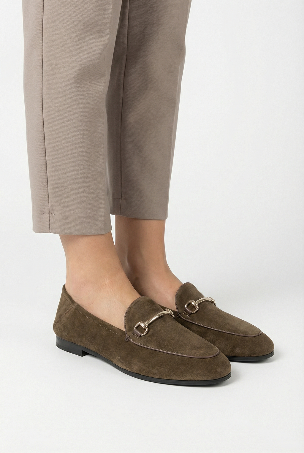 Women's Suede Loafers - Sheepskin Lining and Metal Decoration