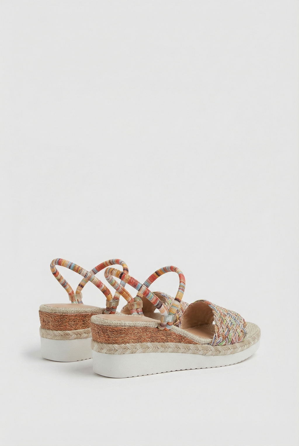Women's platform wedge sandals, close-up of woven texture