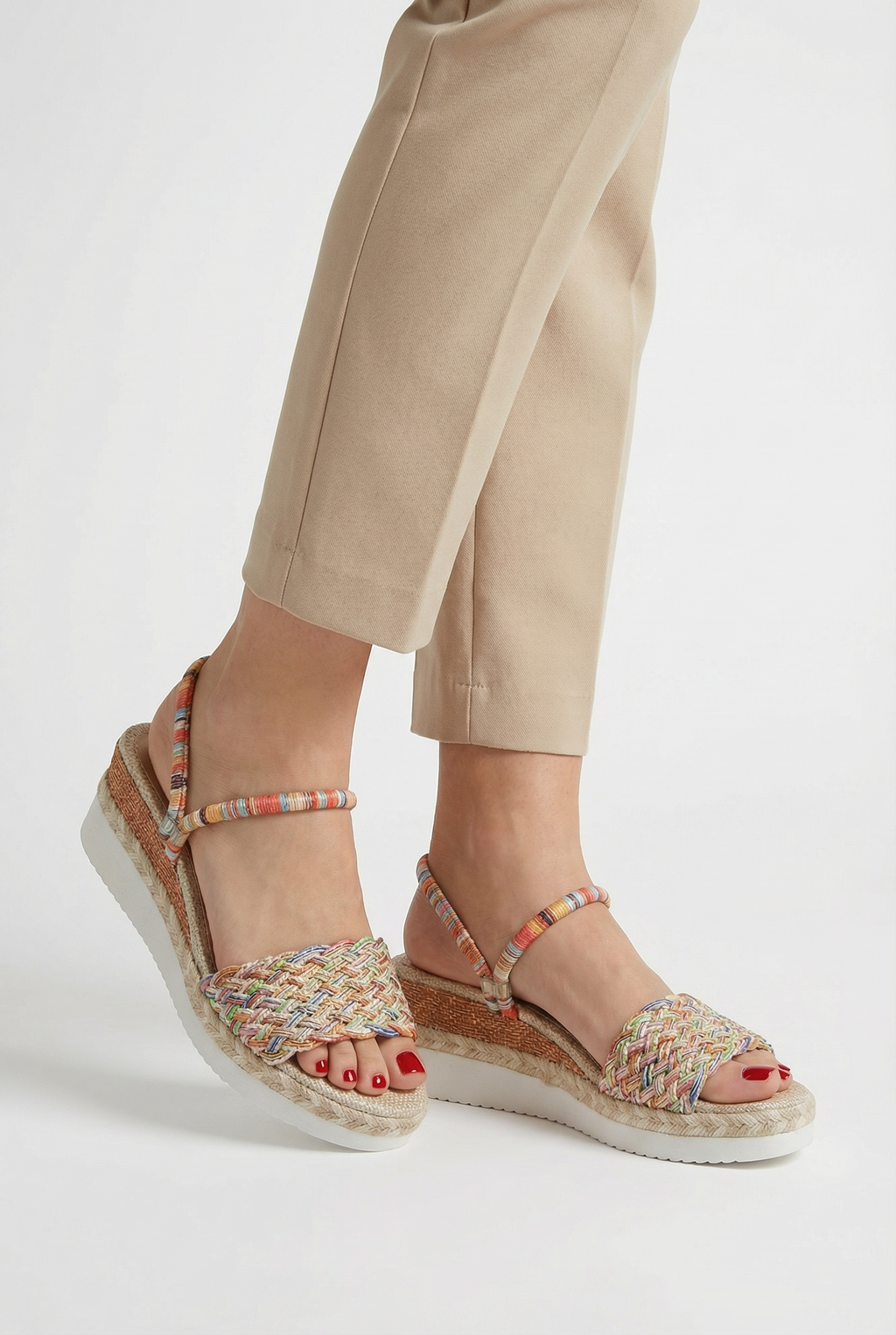 Women's colourful platform sandals, top-down view