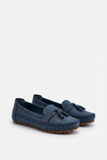 Women's soft fabric loafers with bow detail, front view