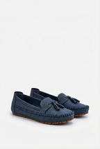 Women's soft fabric loafers with bow detail, front view