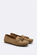 Women's feminine bow loafers, back view showing flexible sole