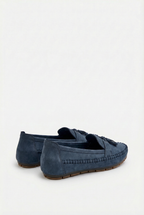 Women's bow accent loafers, side view showing rounded toe