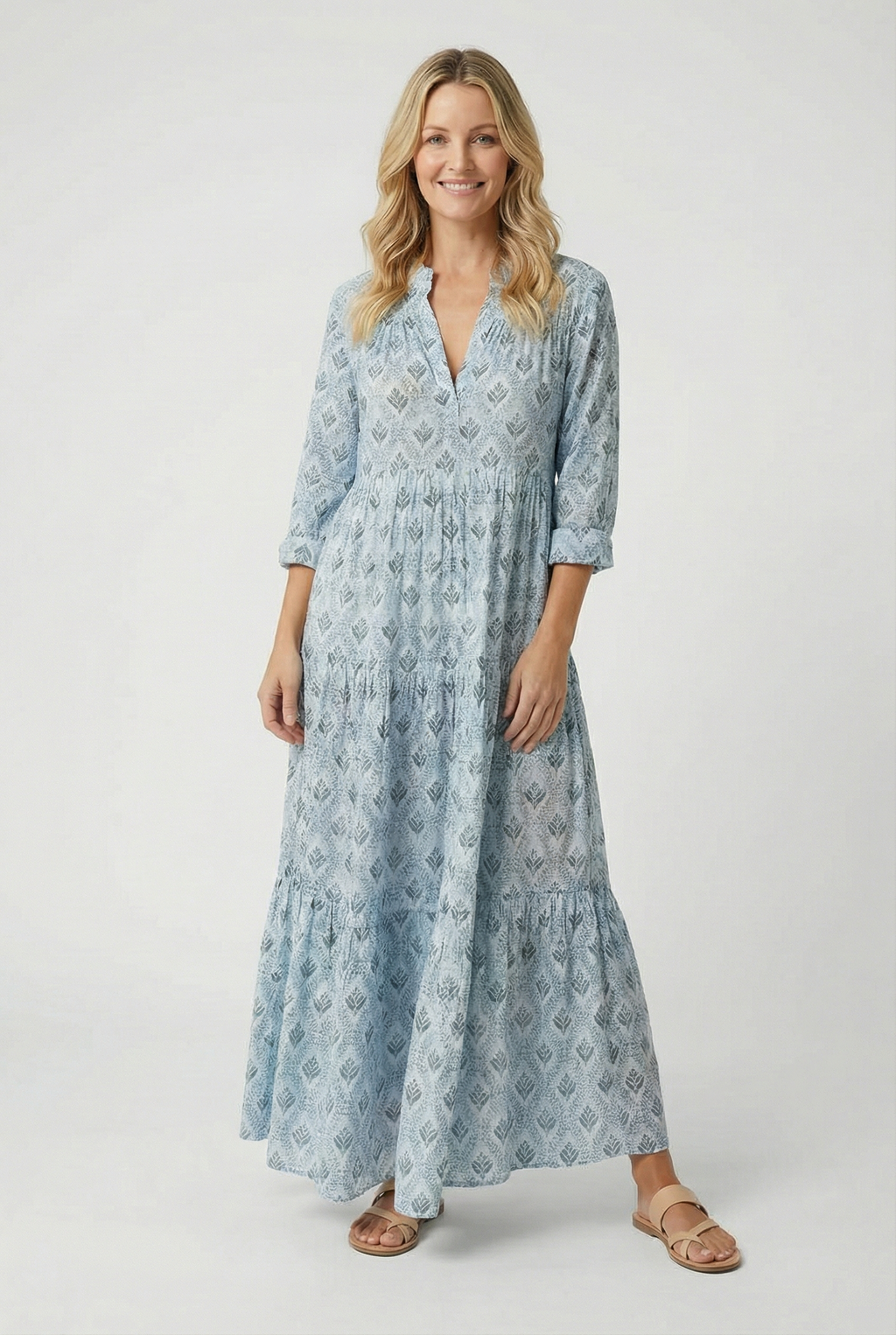 Women's cotton blend maxi dress, back view