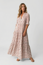 Women's loose maxi dress, side view showing flowing silhouette