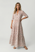 Women's lightweight V-neck maxi dress with vintage print, front view