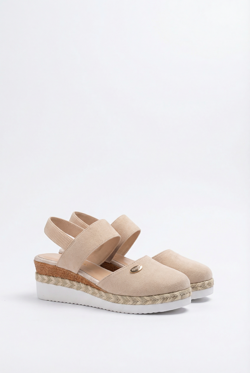 Women's buckle strap wedge sandals, angled view