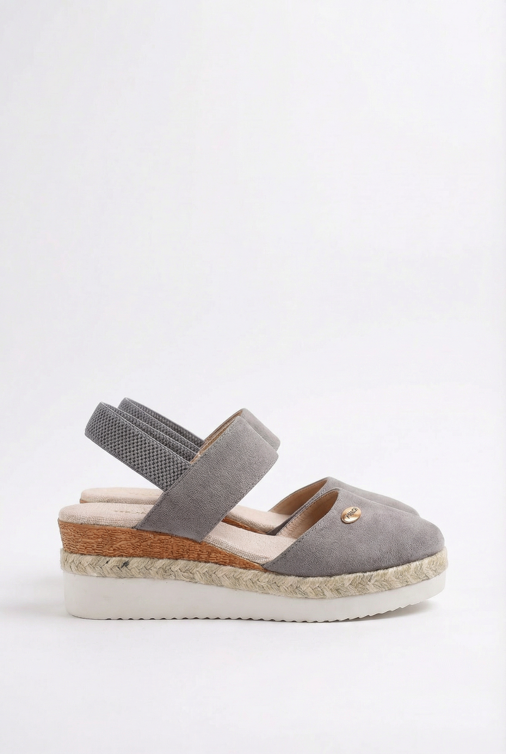 Women's wedge sandals with adjustable buckle strap, side view