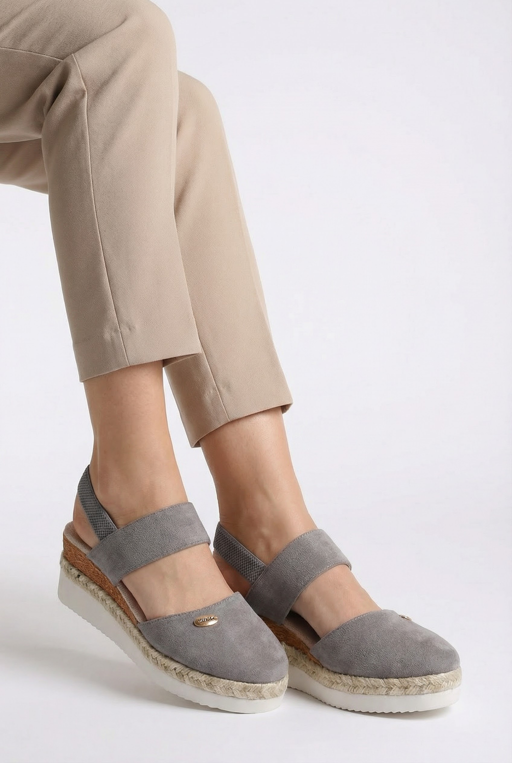 Women's wedge espadrille sandals, top-down view showing platform
