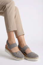 Women's wedge espadrille sandals, top-down view showing platform