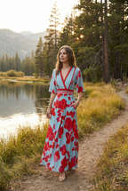 Floral kimono sleeve maxi dress – women's outdoor lifestyle full length view