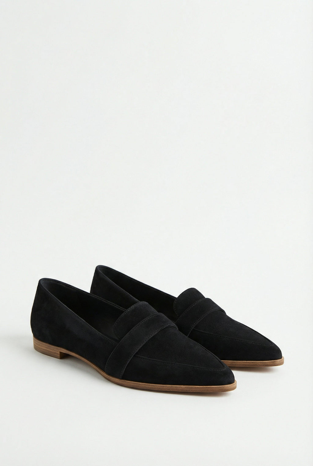 Women's cushioned suede loafers, top-down view