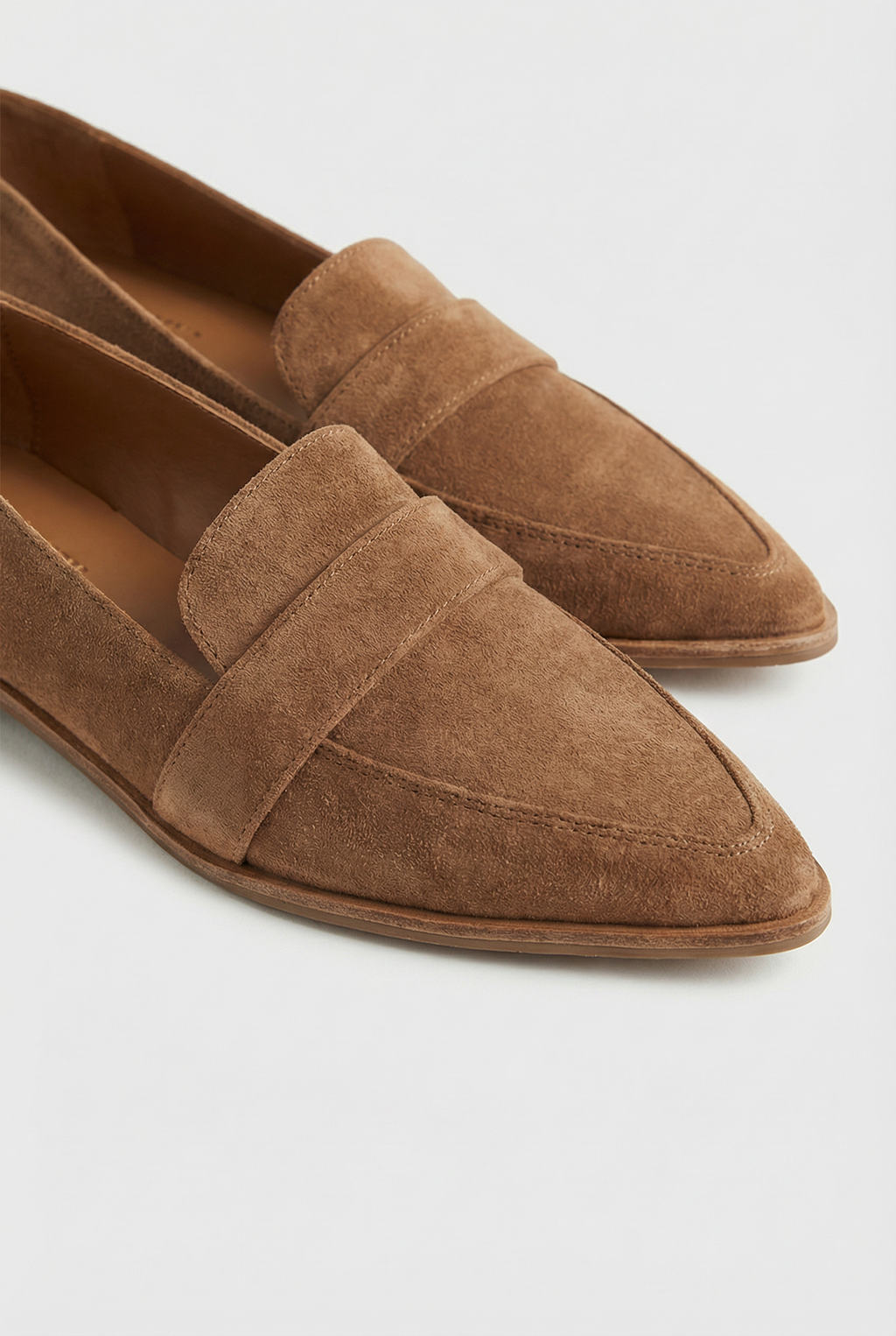 Women's soft suede loafers, close-up of upper texture