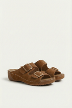 Women's casual summer sandals with wedge heel, angled view