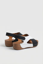 Women's orthopaedic sandals, close-up of two-tone crossover straps