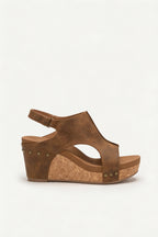 Women's cork wedge sandals, side view showing platform height