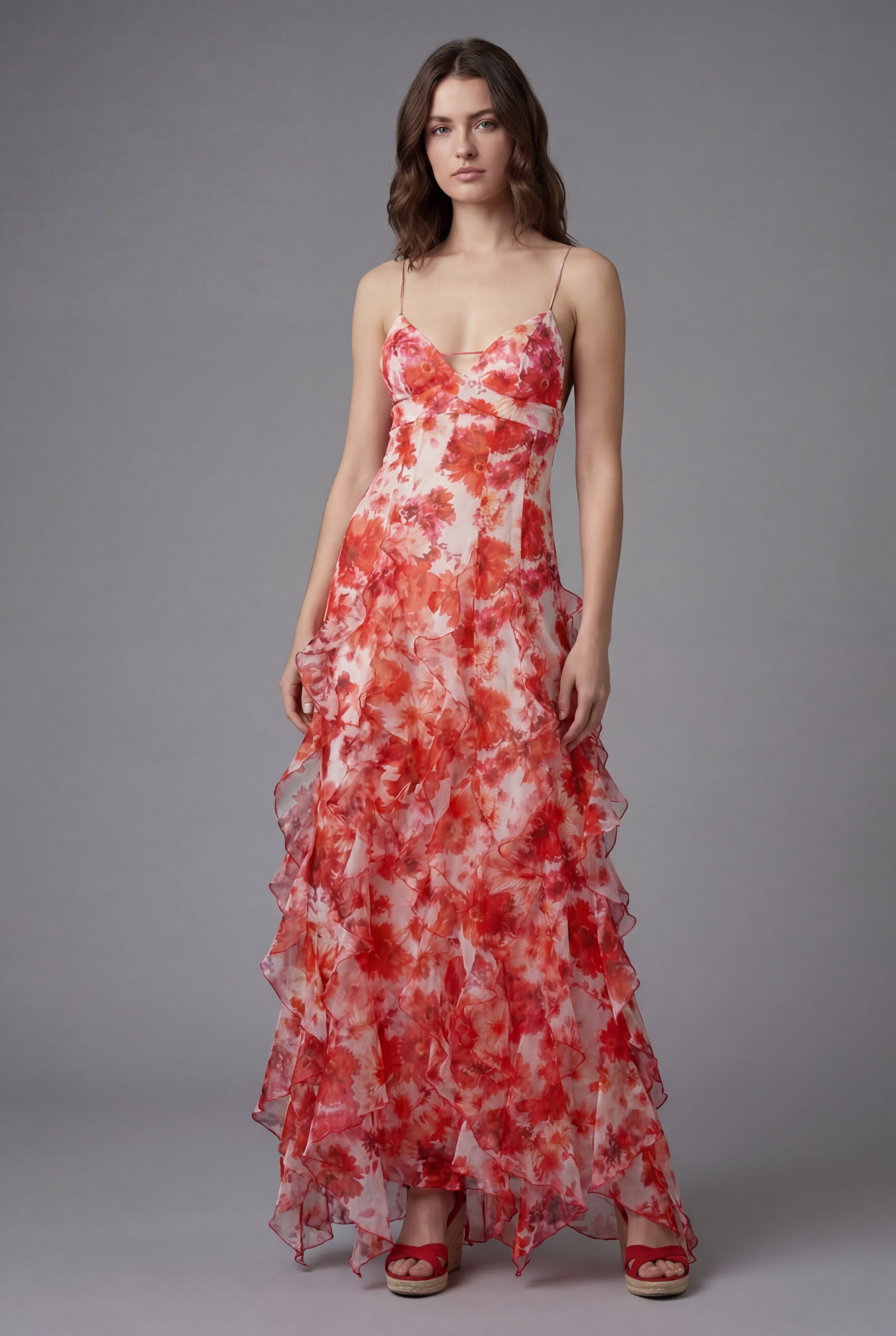 Women's Ascot Ruffled Floral Maxi Dress – Elegant Summer Fit