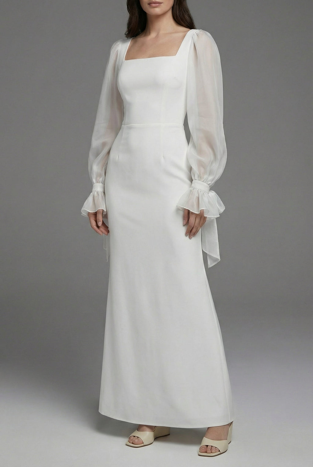 White wedding guest evening maxi dress for women – side view