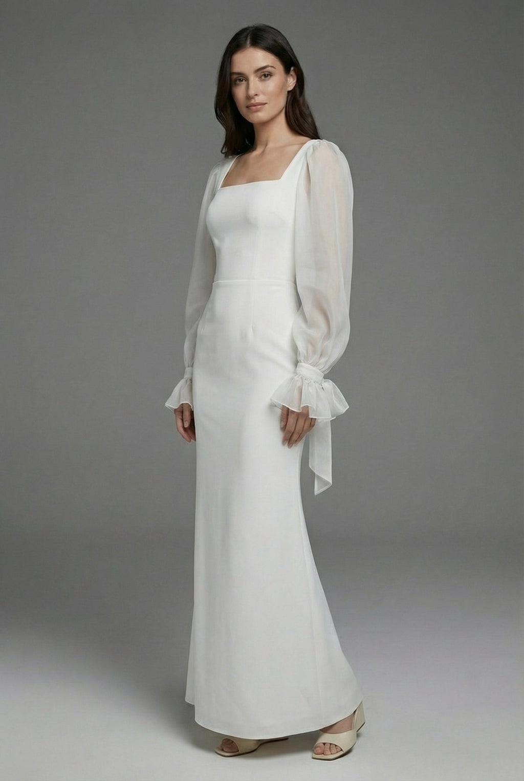 White square neck formal maxi dress for women – full length view