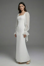 White square neck formal maxi dress for women – full length view