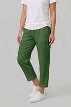 Women's lightweight linen trousers in alternate colour, front view
