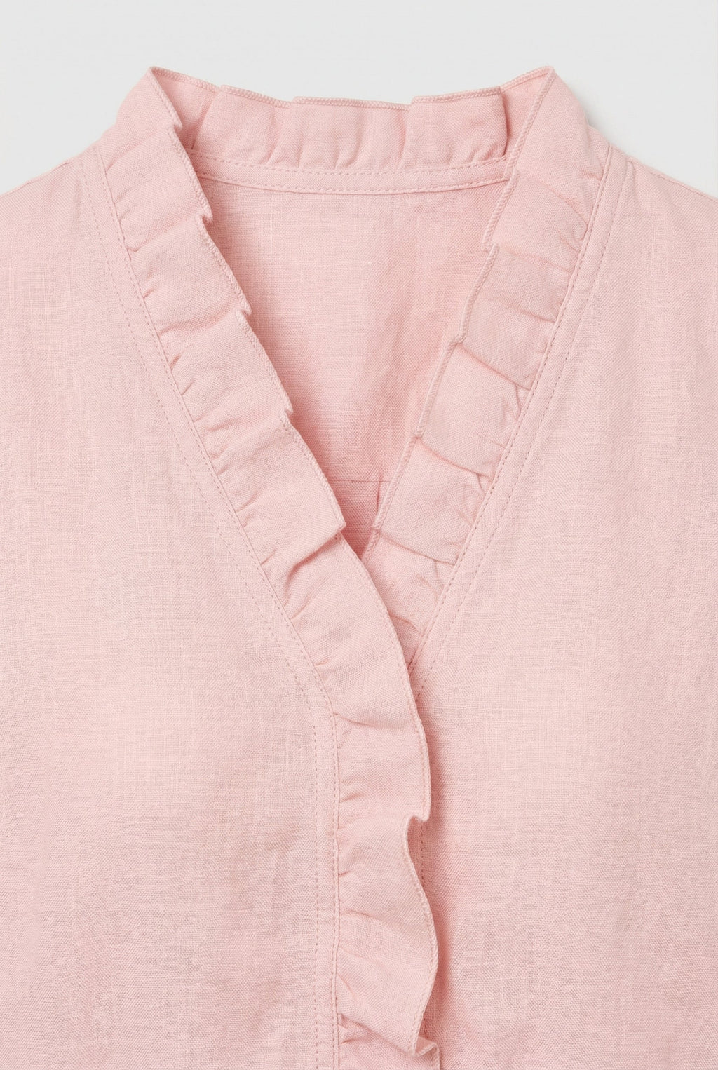 Women's ruffle blouse, close-up of gathered ruffle detailing