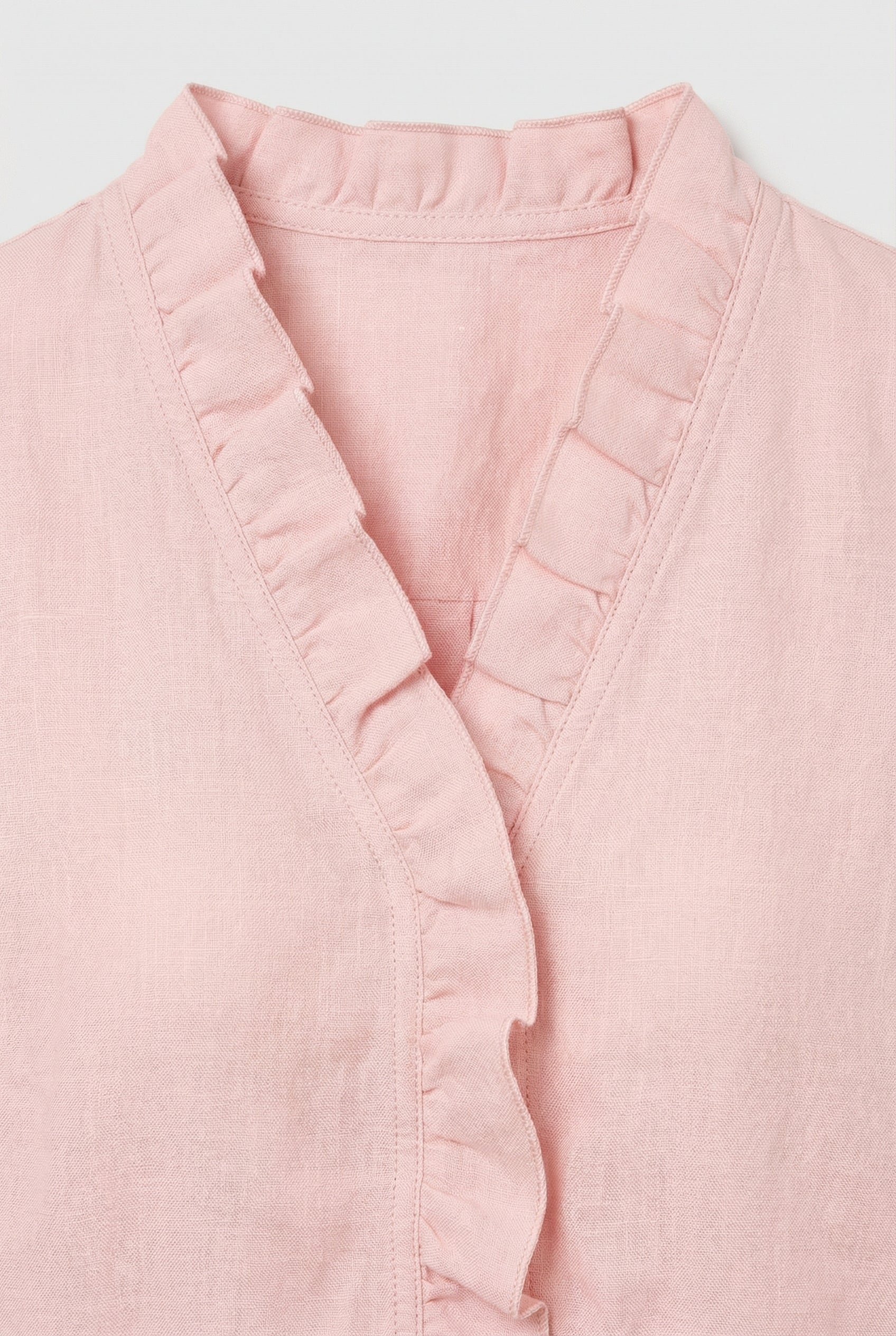 Women's ruffle blouse, close-up of gathered ruffle detailing