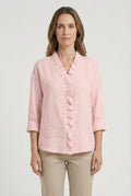 Women's long sleeve ruffle blouse in relaxed fit, front view
