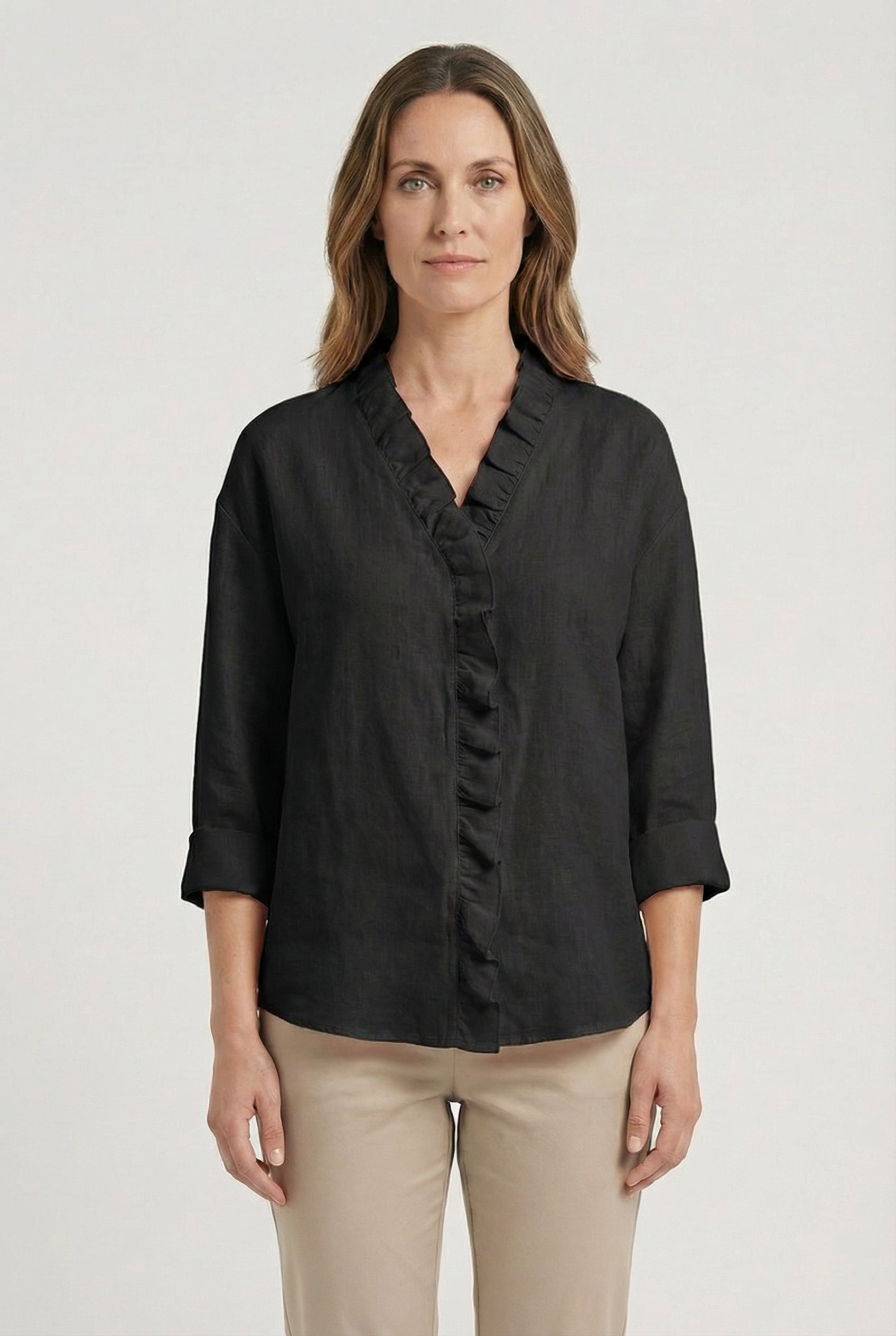Women's long sleeve ruffle blouse, alternate colour option