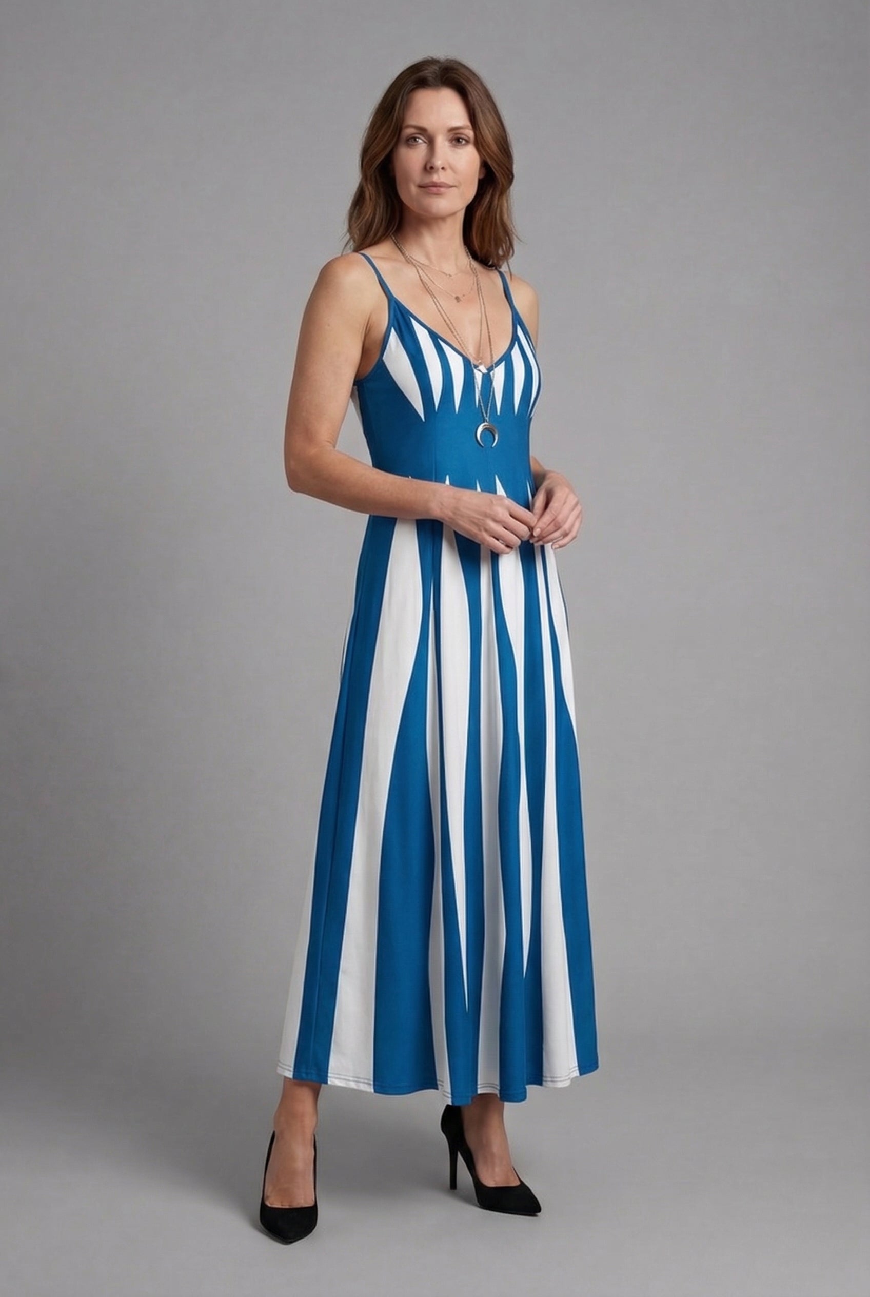 Women’s V Neck Sleeveless Striped Maxi Dress