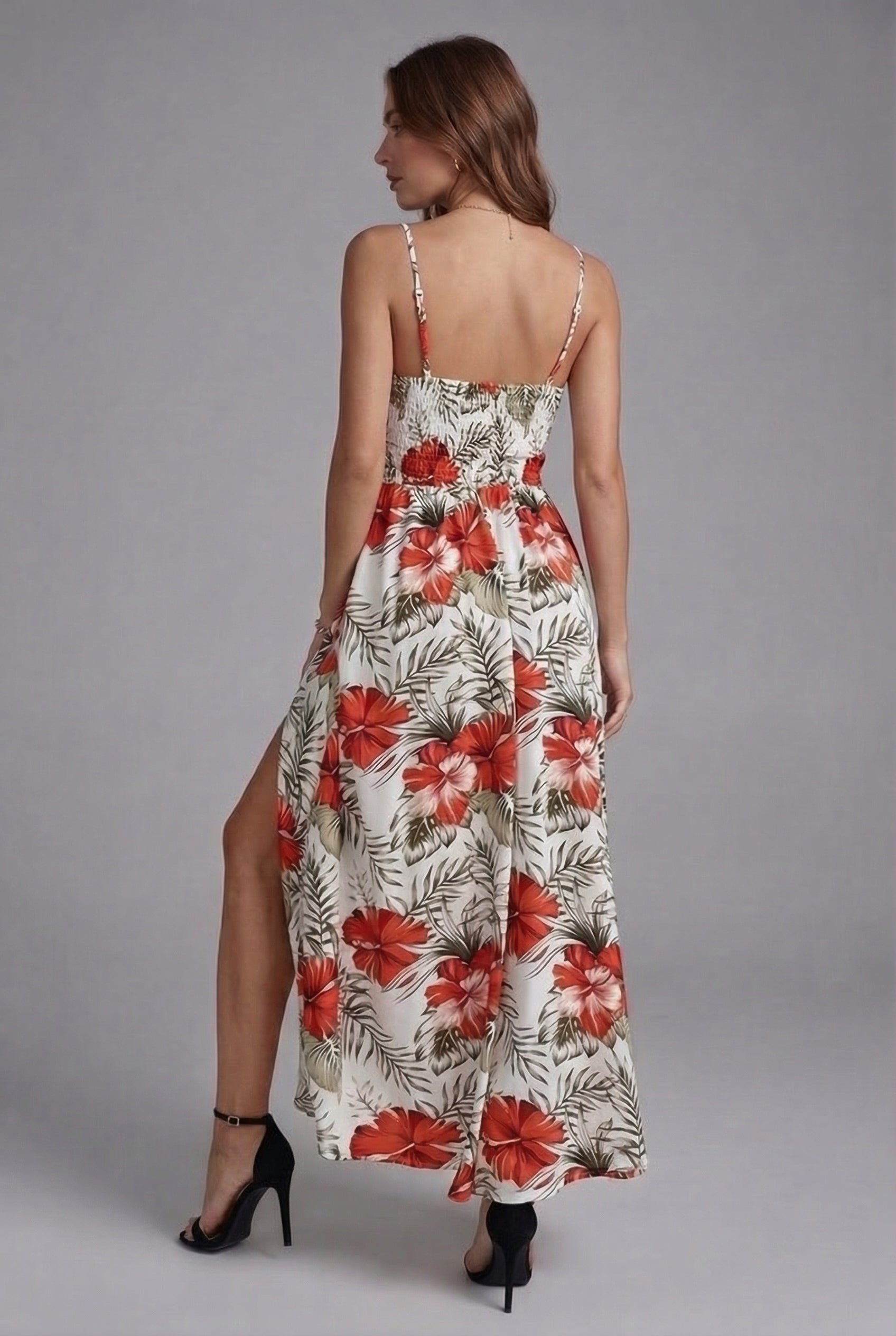 Women’s Floral Spaghetti Strap Elegant Split Maxi Dress