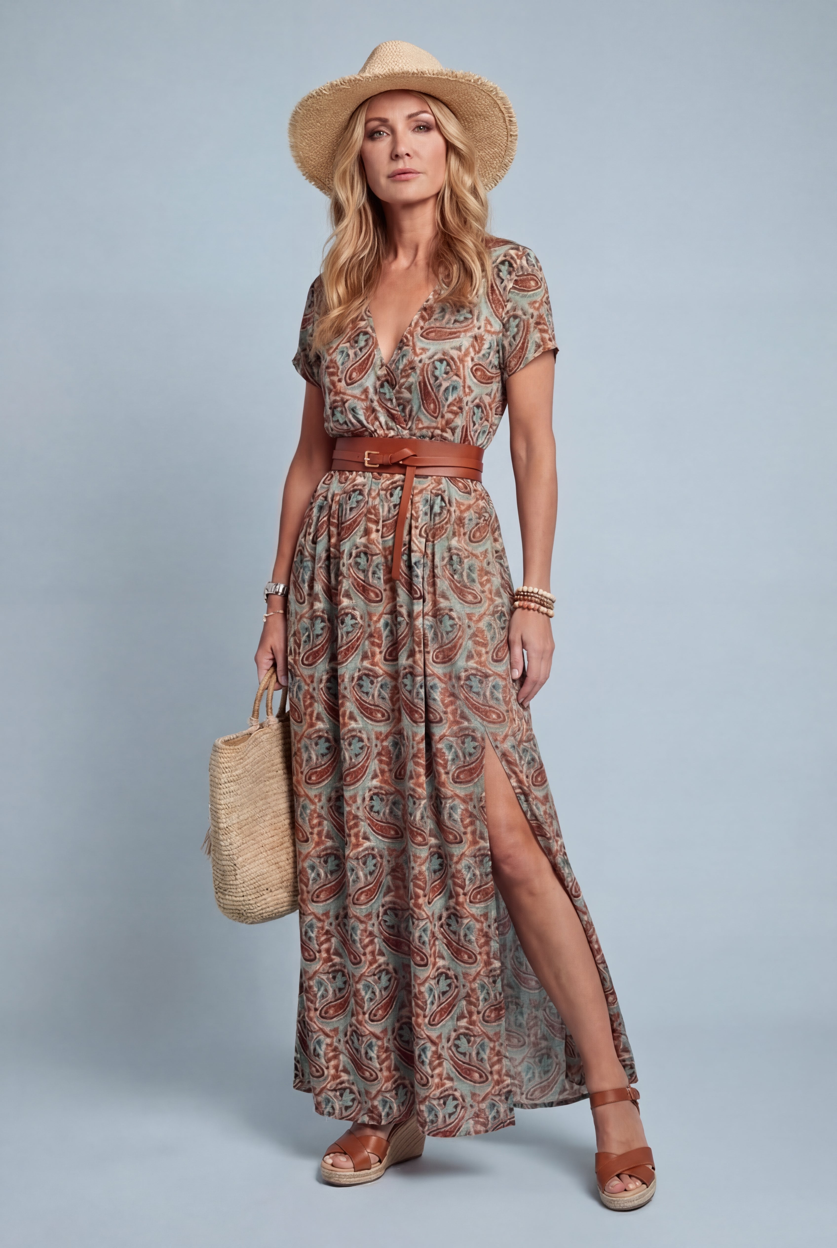 Festive Floral Wrap Leg Split Maxi Dress