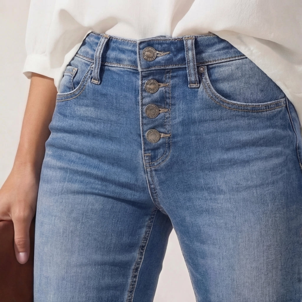 High-Waist Denim Flare Trousers
