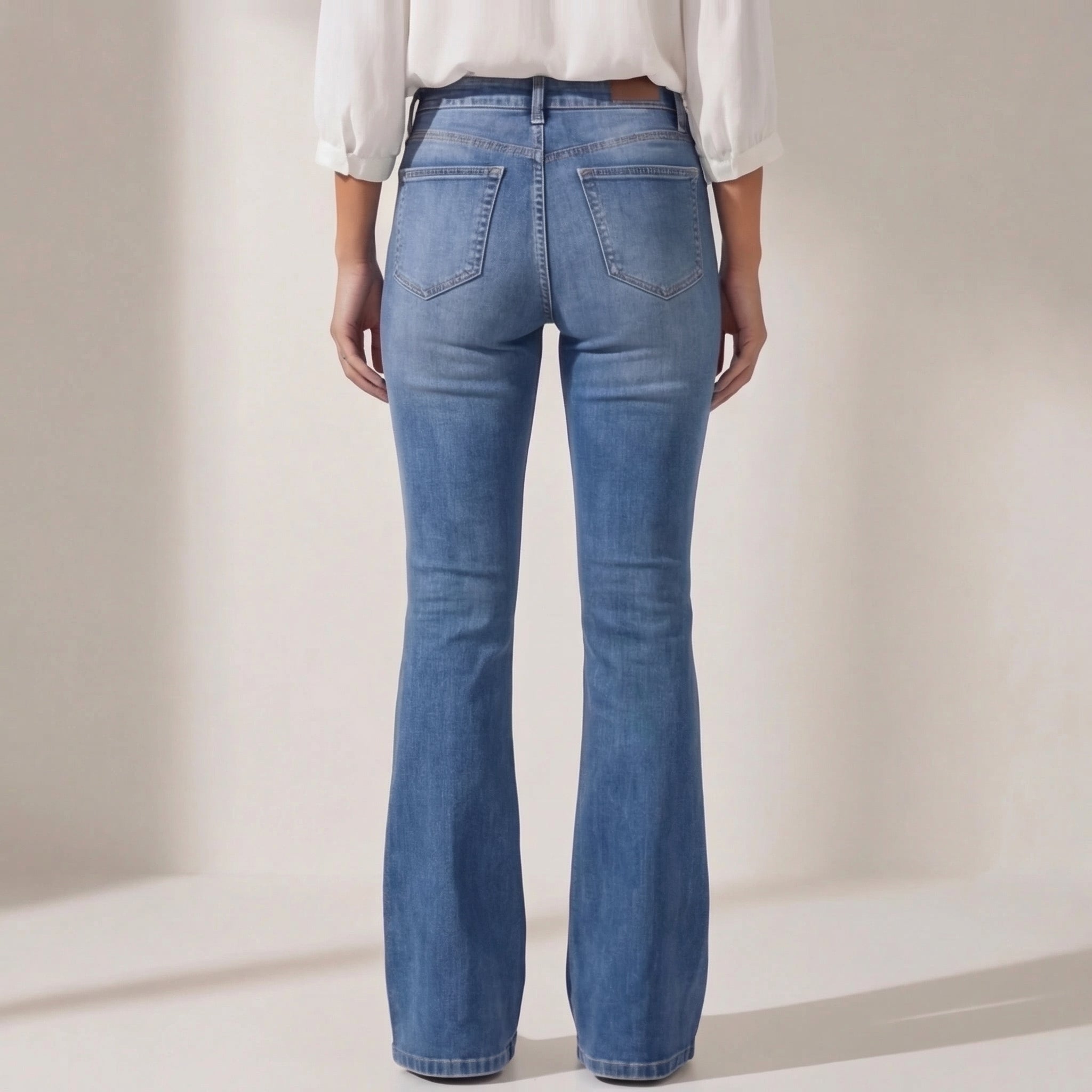 High-Waist Denim Flare Trousers