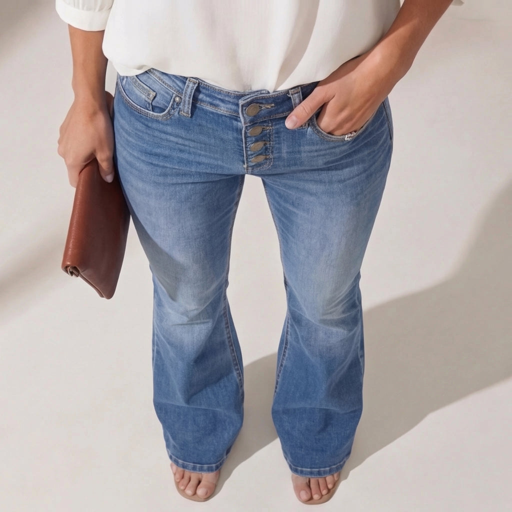 High-Waist Denim Flare Trousers