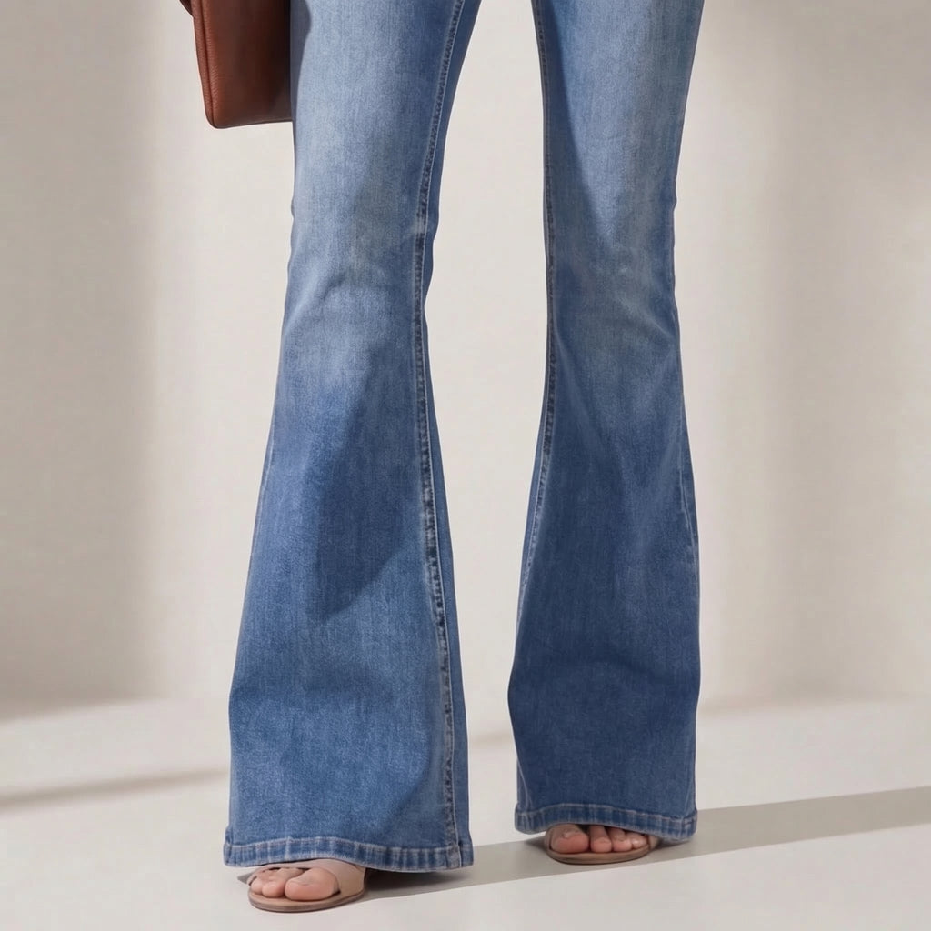 High-Waist Denim Flare Trousers