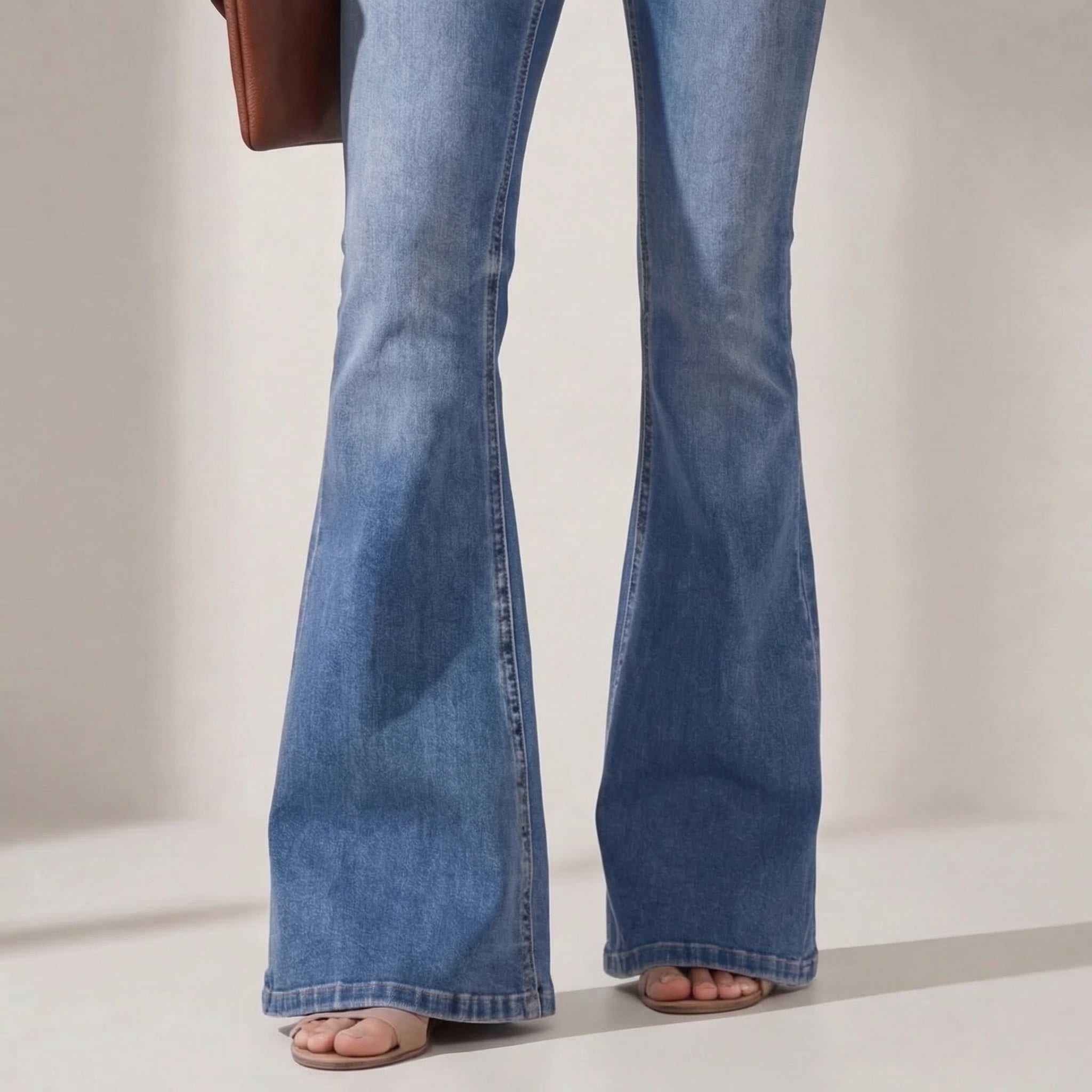 High-Waist Denim Flare Trousers