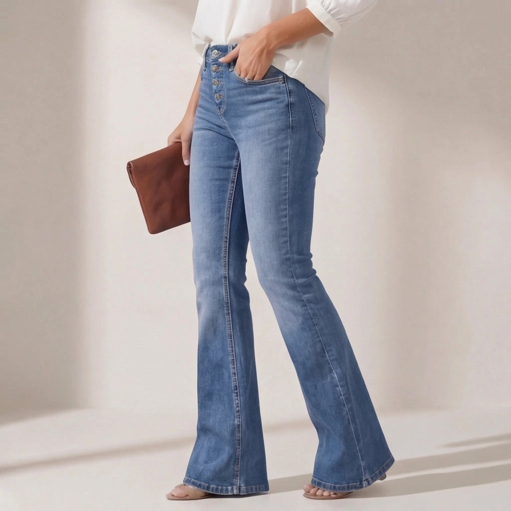 High-Waist Denim Flare Trousers